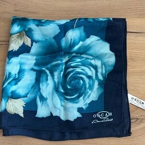 Oscar by Oscar de la Renta Blue Floral Silk Scarf - Rose Design - EUC